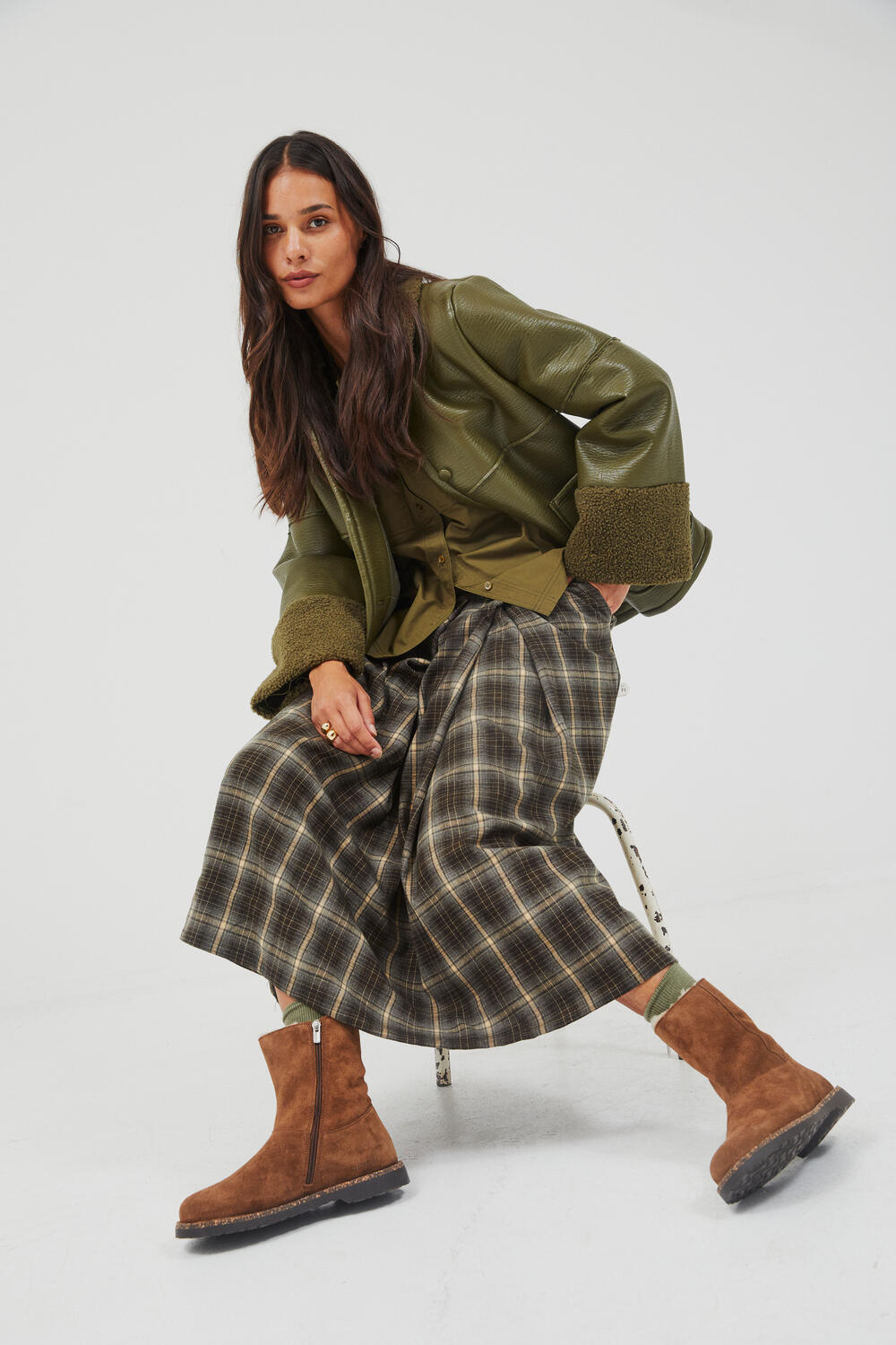 Elaine midi nederdel - 697 Green Multi Check